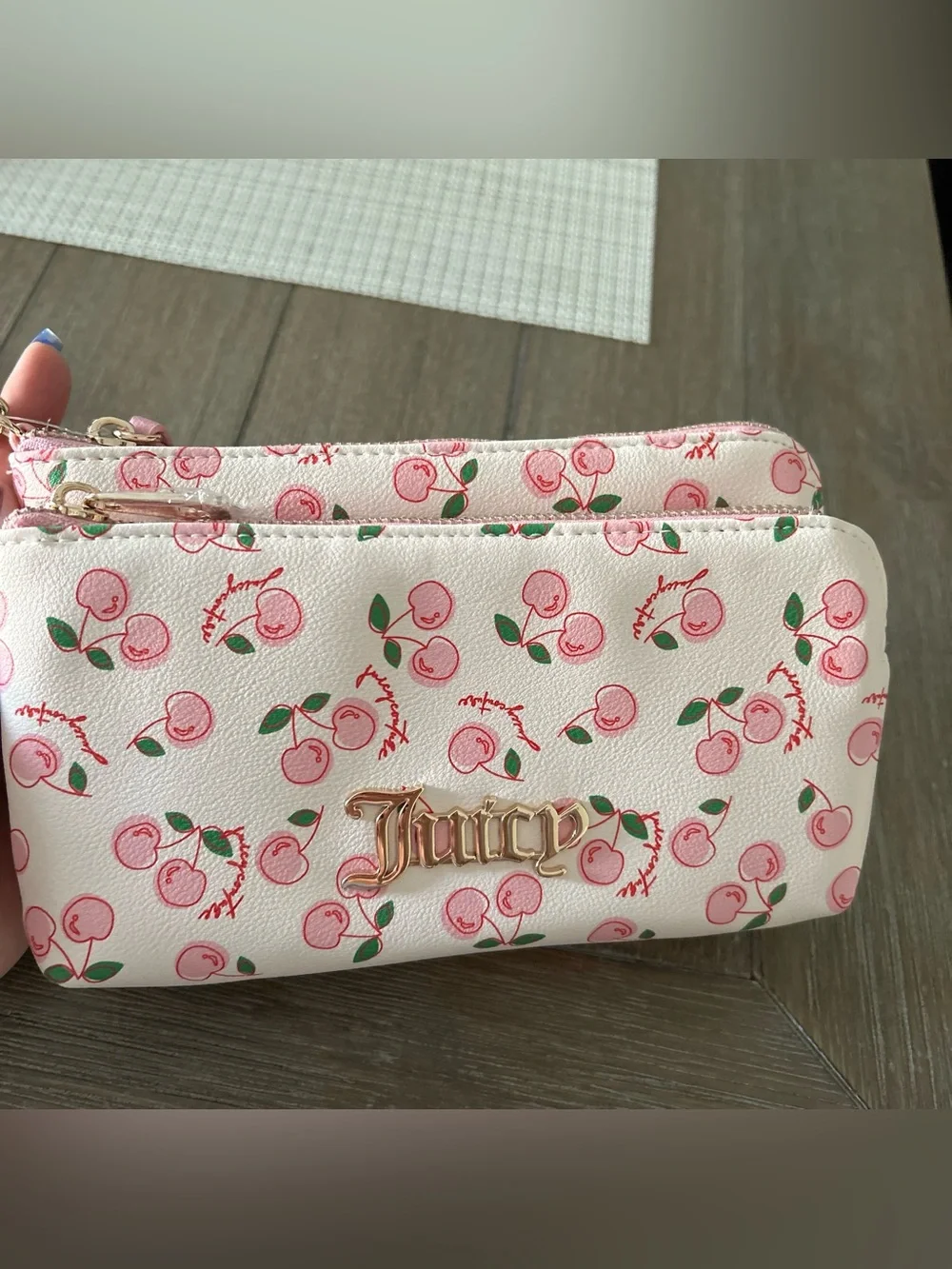NWT Juicy couture Pink Cherry Print Double Zip Wristlet wallet